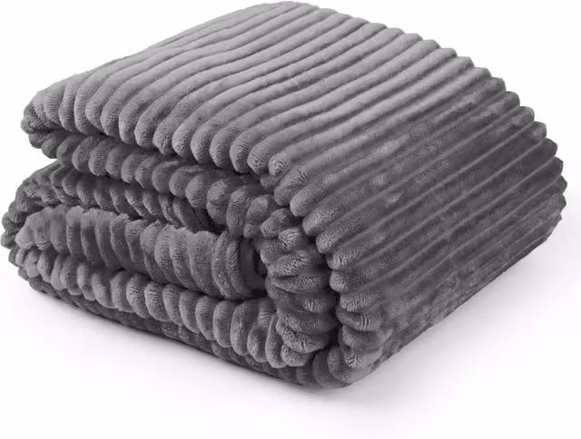 New Edge Blinds Dahlia Striped Fleece Throw in Grey Anthracite, W: 140 cm, D: 180 cm – 1