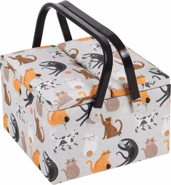 HobbyGift Large Twin Lid Square Sewing Box with Handles, Multicolour Animal Design