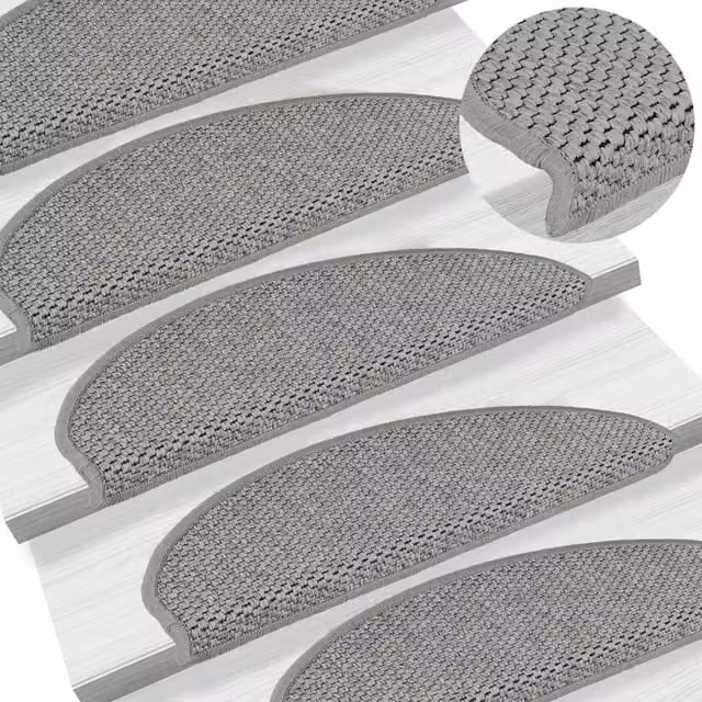 Berkfield Home Self-adhesive Sisal-Look Stair Mats, 15 Pieces, Taupe Silver, W/D/H: 65 x 21 x 4 cm