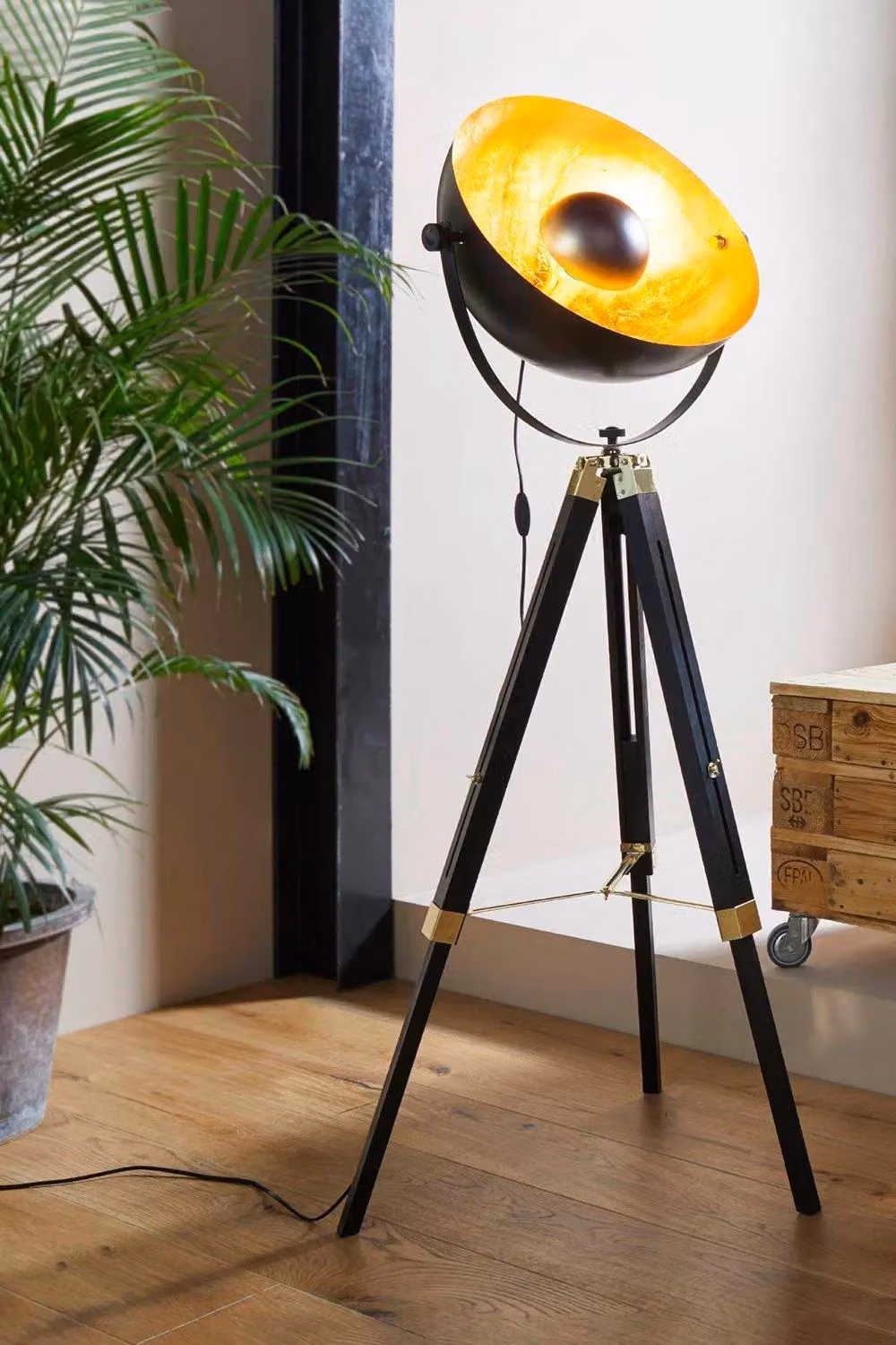Eglo Covaleda Industrial Tripod Floor Lamp in Black and Gold/Brass, H 164 cm x W 55 cm x D 55 cm – 5