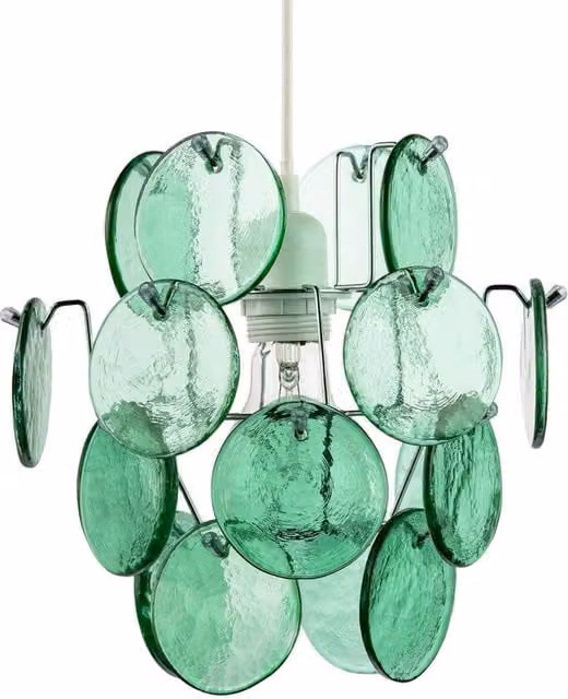 Happy Homewares Modern Round Pendant Lighting Shade with Layered Green Glass Discs and Chrome Metal Finish