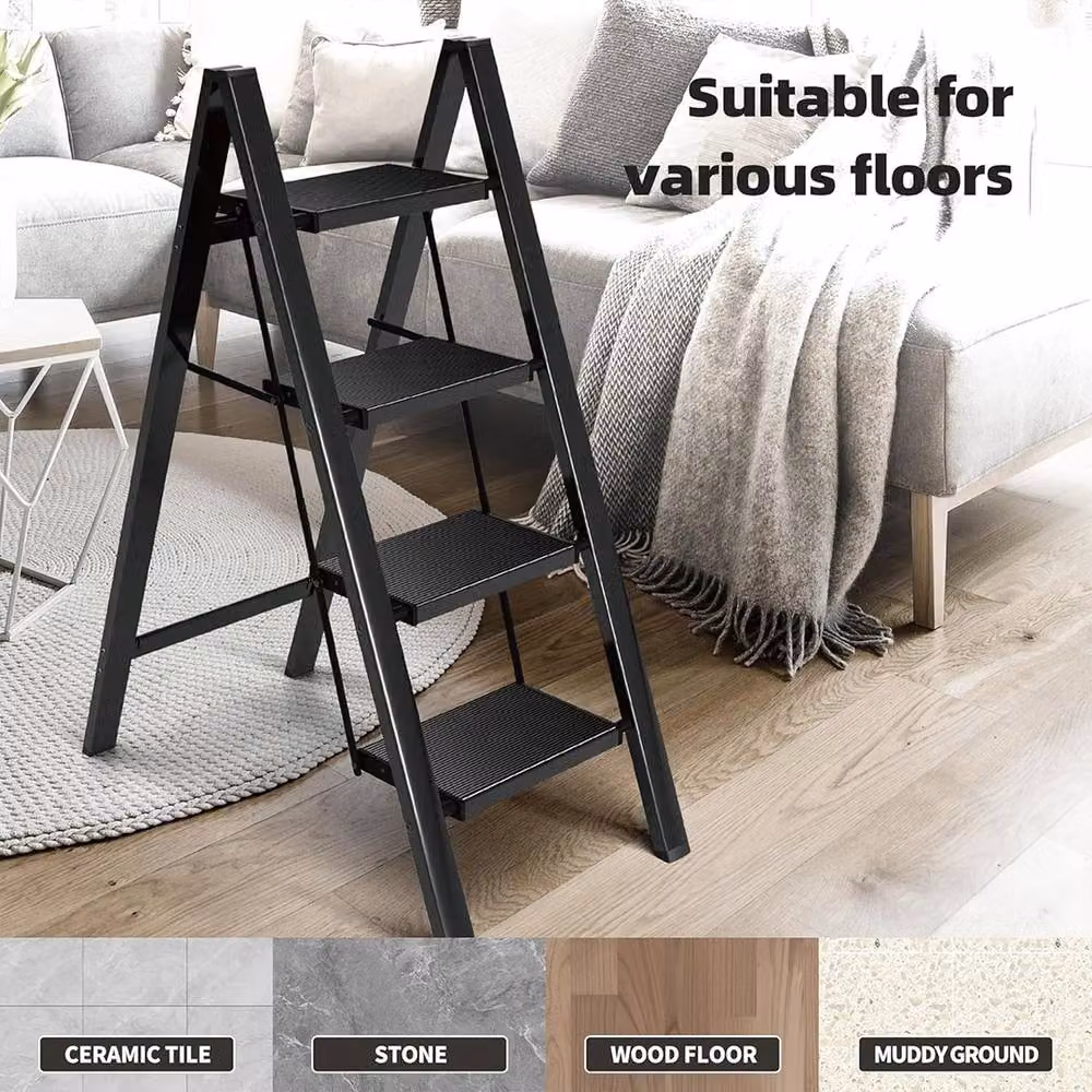 Ventryn 4 Step Folding Step Ladder and Portable Step Stool in Black – 4