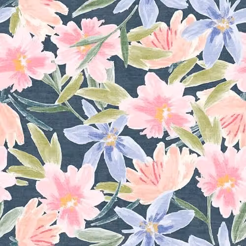 Arthouse Watercolour Floral Navy Washable Wallpaper, Blue and Multicolour Botanical Pattern, W: 0.5 m, L: 10 m