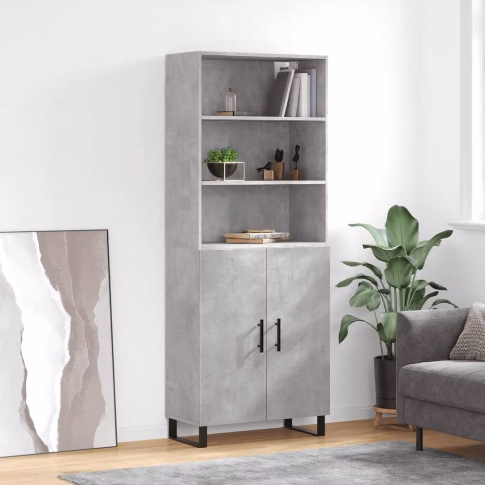 Berkfield Home Highboard in Concrete Grey with Hinged Doors and Internal Shelves, W/D/H: 69.5 x 34 x 180 cm – 2