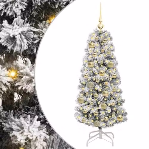 vidaXL Modern Cone Christmas Tree in Green, White and Gold, Height: 120 cm