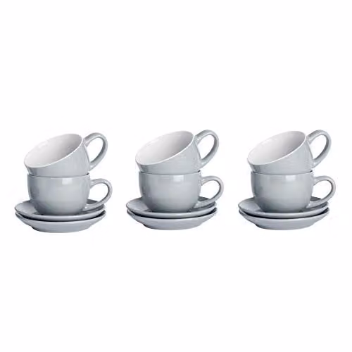 Argon Tableware Grey Stoneware Cappuccino Cup and Saucer Set, 12 Pieces