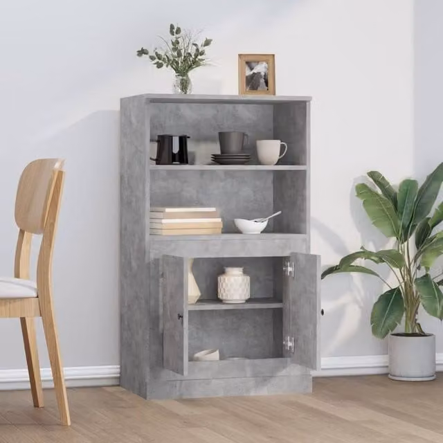 Berkfield Home Modern Highboard in Concrete Grey with Hinged Doors and Internal Shelves, W: 60 cm, D: 35.5 cm, H: 103.5 cm