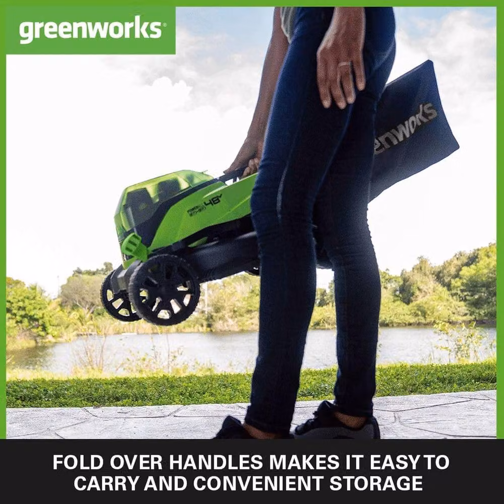 Greenworks 48V 36cm Lawnmower with 2 x 2Ah Rechargeable Batteries and Charger in Green – 3