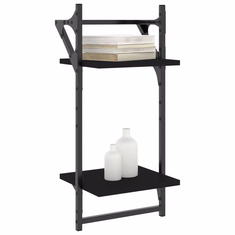 Berkfield Home 2-Tier Wall Mounted Shelves with Bars, 2 Piece Set, Black, W/D/H: 30 x 25 x 65 cm – 3