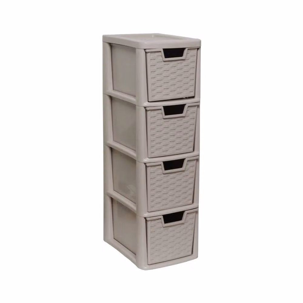 FLAVORA Mushroom 4 Drawer Storage Tower Unit in Grey Rattan Style W: 50 cm, D: 50 cm, H: 50 cm – 2