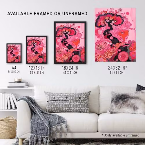Artery8 Gaia Hot Pink Conceptual Folk Floral Wall Art Poster Print on Thick Paper – 3