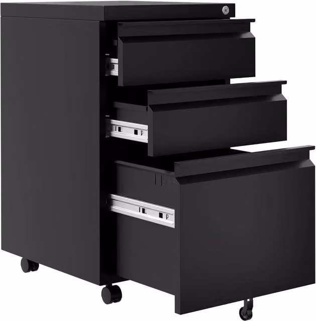 VOGREX 3 Drawer Lockable Mobile Under Desk Filing Cabinet in Black – 1