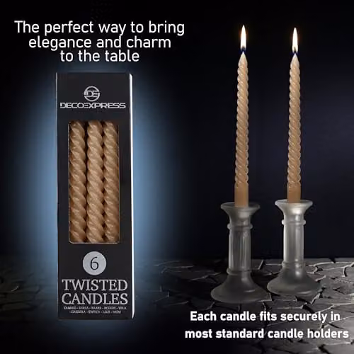 Deco Express Non-Drip Twisted Unscented Dinner Candles, Brown, Pack of 6 – 3