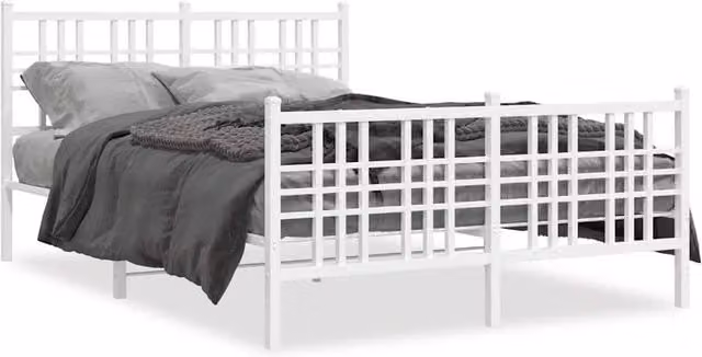 Berkfield Home Metal Bed Frame with Footboard, White, W/D/H: 120 x 190 cm – 1