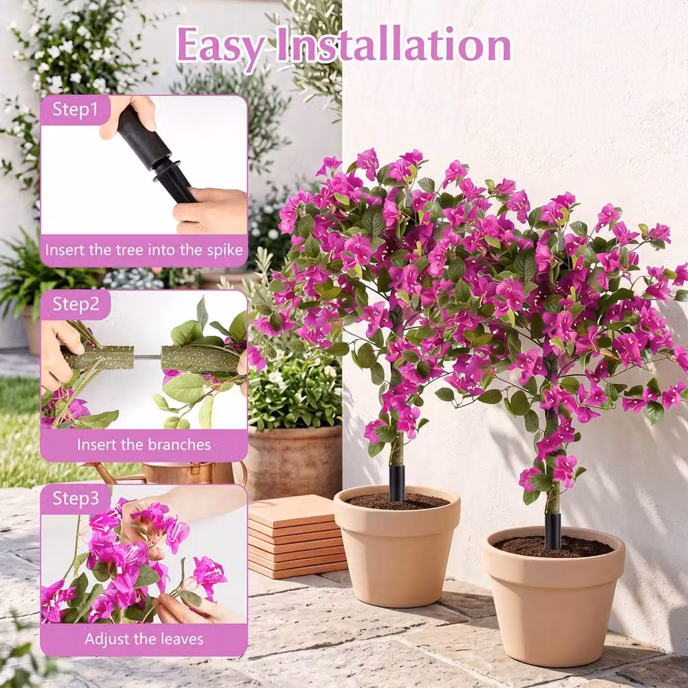 Costway Set of 2 Pink Multicolour Silk Bougainvillea Faux Trees – 6