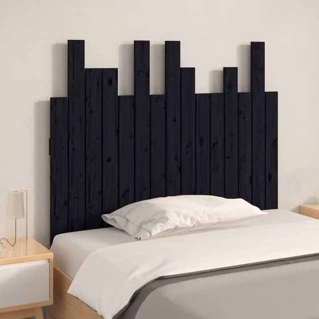 Berkfield Home Black Solid Wood Pine Wall Headboard, W: 95.5 cm, D: 3 cm, H: 80 cm – 1