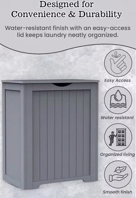 Hygrad Large Wooden Shaker Style Laundry and Toy Storage Basket in Grey, W/D/H: 60.0 x 50.0 x 30.0 cm