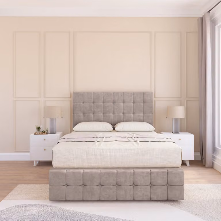 Sloomy Berlin Chesterfield Divan Bed Base in Beige, W/D/H: 140 x 200 cm