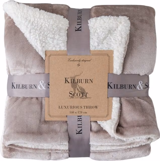 Terrys Reversible Double Face Fluffy Fleece Sherpa Throw in Beige, W: 140 cm, D: 170 cm