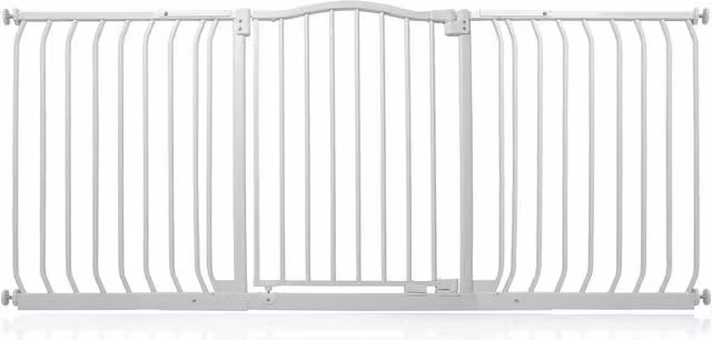 Safetots Extendable Curved Top Safety Gate in White, No-Drill Swing Door for Doors and Stairs, Width: 161 cm