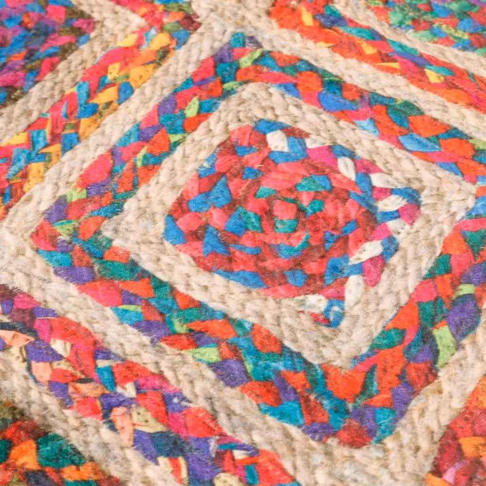 Berkfield Home Washable Multicolour Boho Round Anti Slip Rug, Diameter: 100 cm – 3