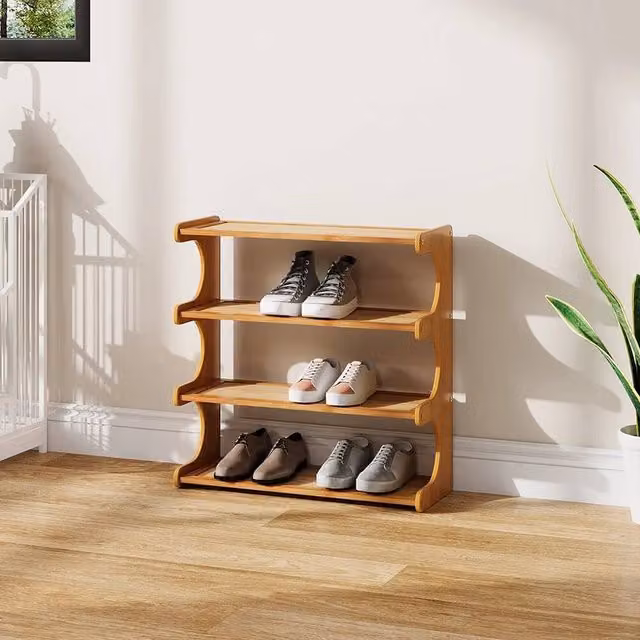 FLAVORA 4 Tier Wooden Shoe Storage Rack Organiser in Brown, W: 50 cm, D: 50 cm, H: 50 cm