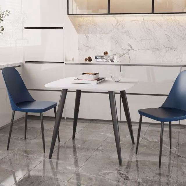 Core Products Ltd Aspen Modern Square Dining Set with White Lacquered Table and 2 Black Plastic Chairs
