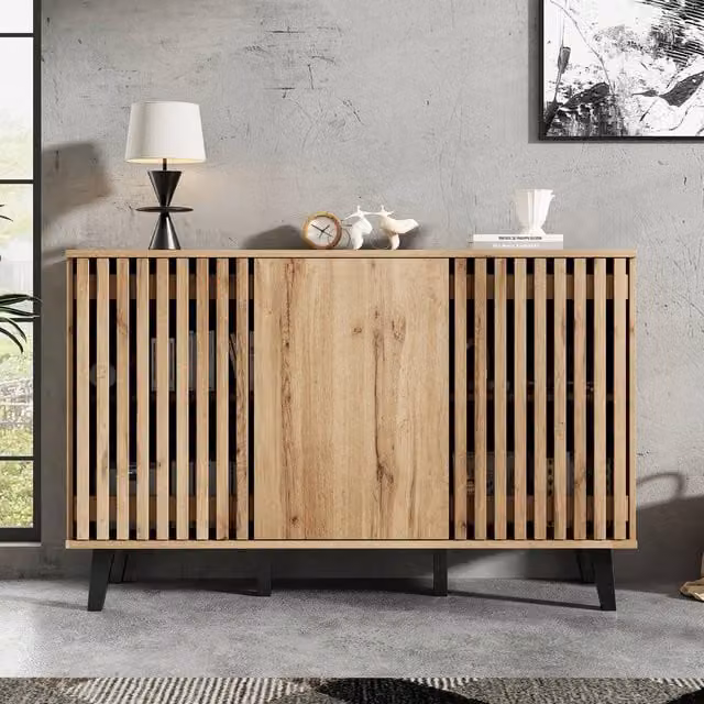 Rolipo Modern Vintage 3 Door Wood Sideboard Storage Cabinet in Brown, Width: 150 cm