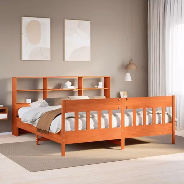 Berkfield Home Super King Solid Wood Pine Bed Frame in Waxed Brown, W/D/H: 180 x 200 cm – 1