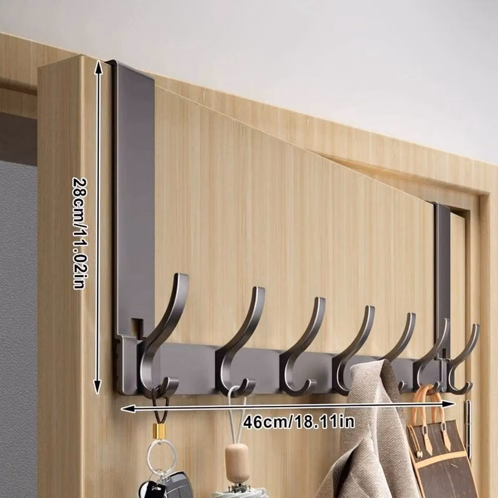 KORVIXA 7 Hook Over The Door Metal Clothes and Coat Hanger in Black, Width: 50 cm – 2
