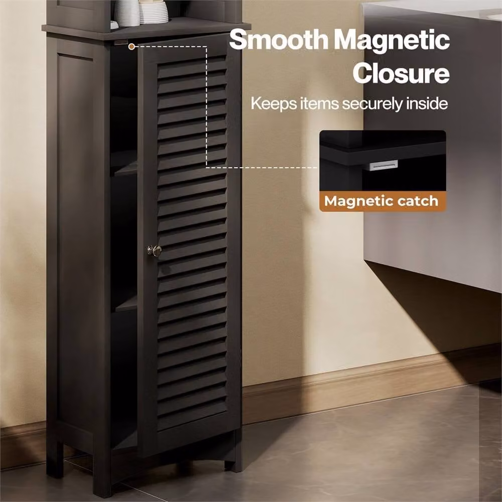 Nordara Black Matt Tall Freestanding Bathroom Storage Cabinet with Internal Shelves and Hinged Doors – 5