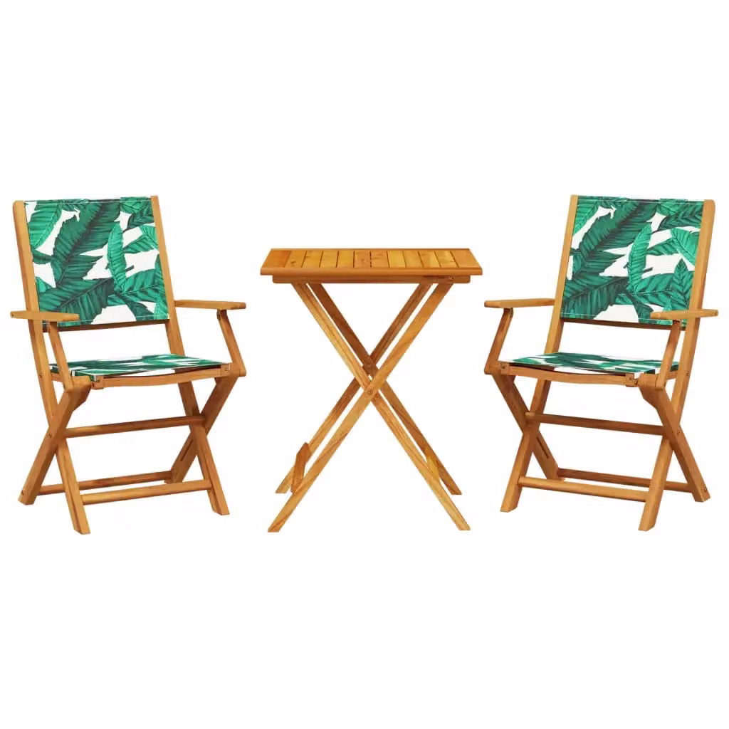 Berkfield Home 3 Piece Bistro Set in Green with Acacia Wood and Floral Fabric – 2
