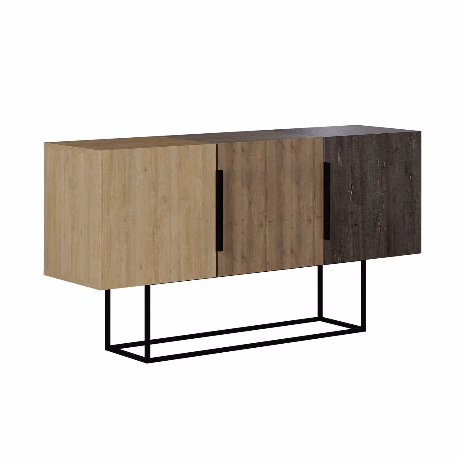 Decortie Modern Brown Wood Sideboard Cabinet Storage Console, 2 Pack – 2