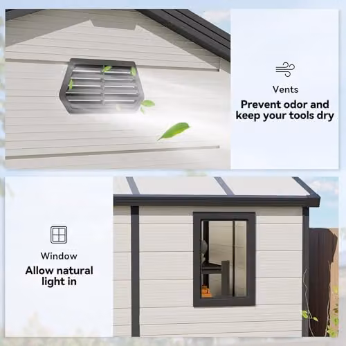 Outsunny Pent Garden Storage Shed with Foundation Kit, Window and Side Vents, White – 5