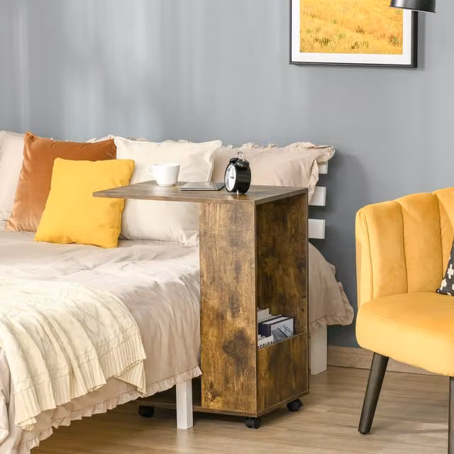 HOMCOM C-Shape Sofa Side Table in Brown
