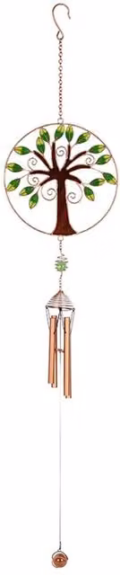 KDMK Tree of Life Metal Hanging Windchime with Floral Leaves in Green