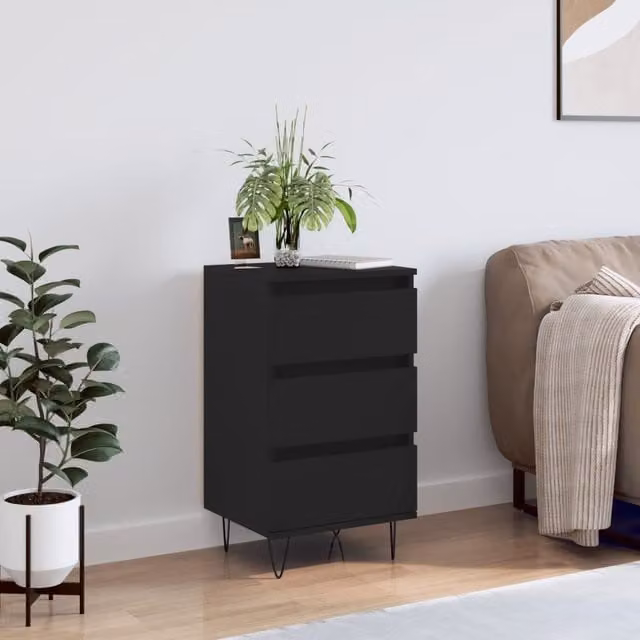 Berkfield Home Modern Black Matt Sideboard in MDF and Metal, W/D/H: 40 x 35 x 70 cm – 1