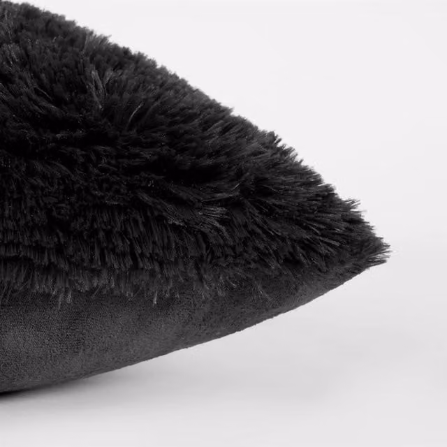 Sienna Pack of 4 Black Fluffy Plush Coral Fleece Square Cushion Covers, 45 cm