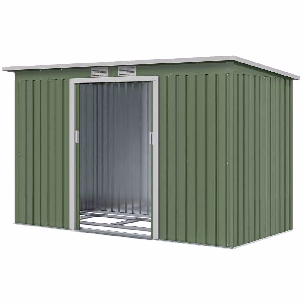 STILVORA Modern Pent Garden Shed in Green with Double Sliding Doors, Side Ventilation and Galvanised Steel Construction, W/D/H: 158.0 x 116.0 x 1.0 cm – 3
