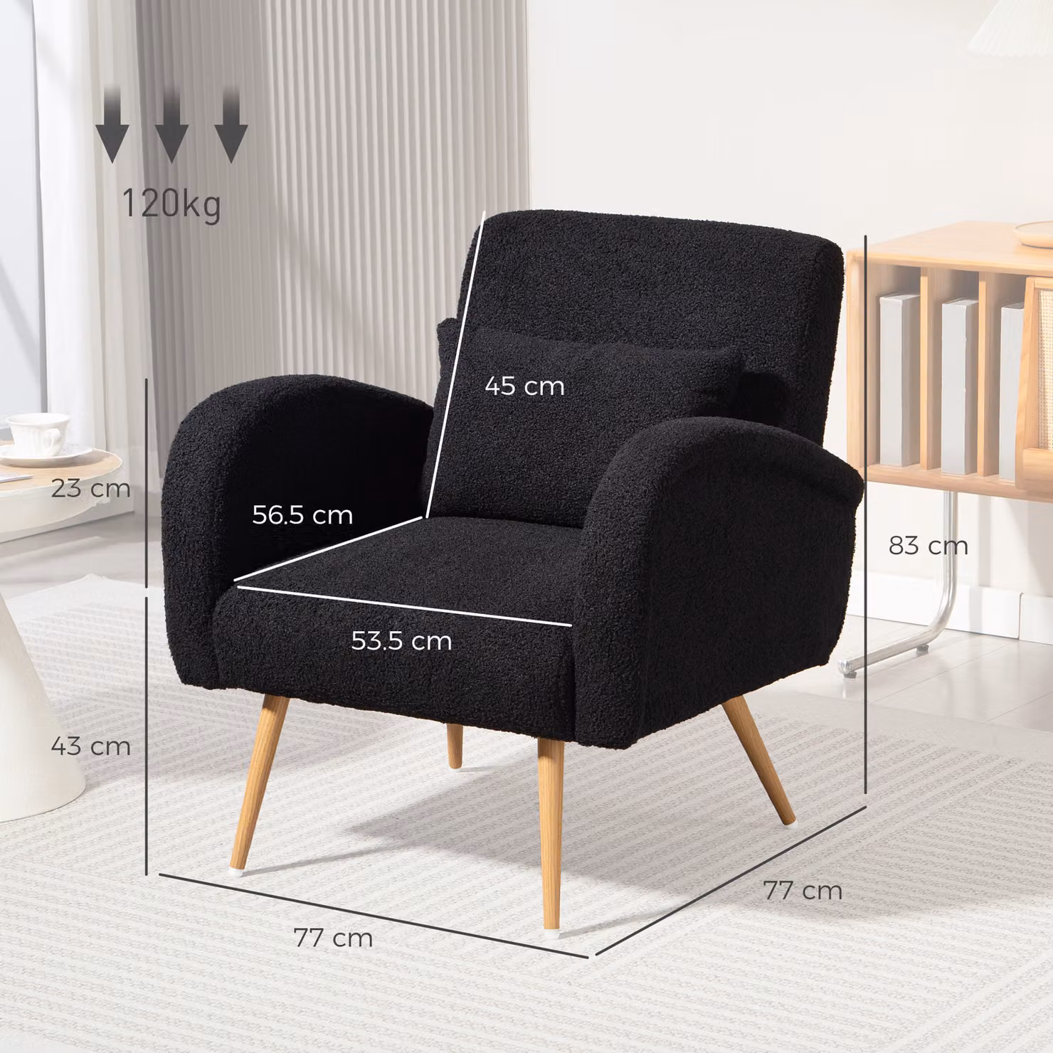 HOMCOM Black Teddy Fleece and Bouclé Accent Chair with Armrests – 3