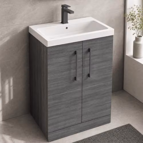 Balterley Floor Standing Bathroom Vanity Unit with Basin, Anthracite Woodgrain, W: 51.0 cm, D: 39.0 cm, H: 84.0 cm – 3