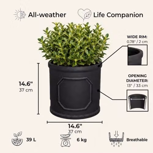 IDEALIST Faux Lead Reinforced Stone Planter, 37 cm, 39 l, Grey or Black – 5