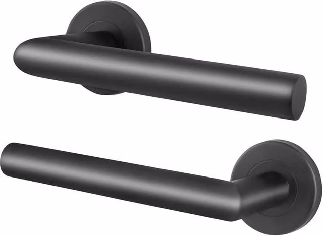 AFIT Pair of Matt Black Stainless Steel Lever on Round Rose Door Handles