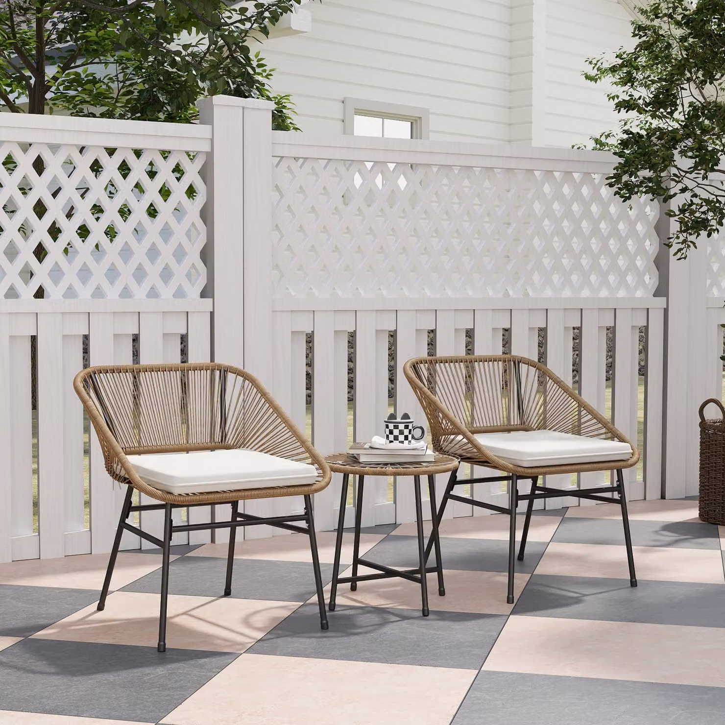 Outsunny 3 Piece Rattan Bistro Set with Round Glass Top Table and Chairs in Brown – 1