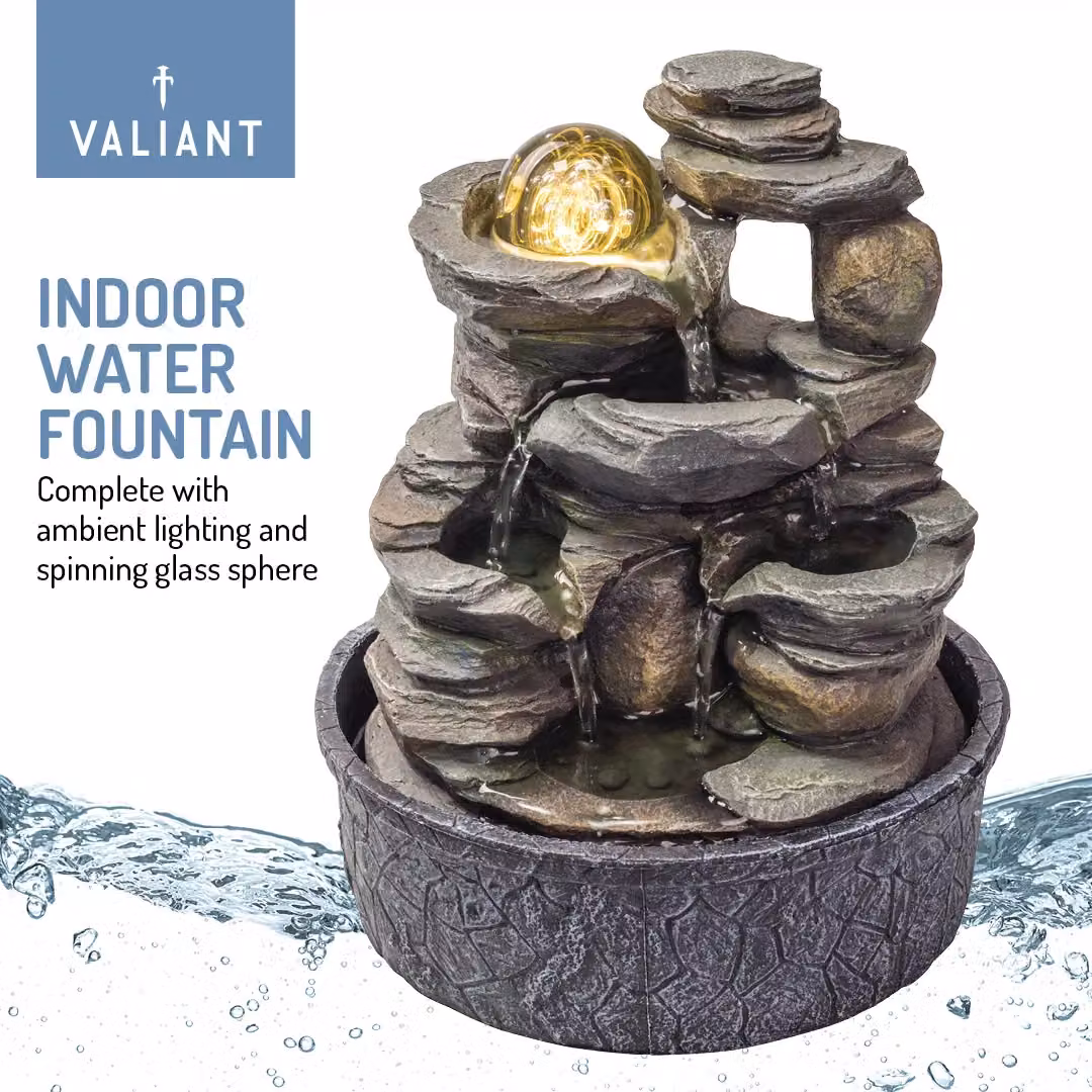 Valiant Fun Tabletop Water Fountain with LED Light in Beige and Grey – 4