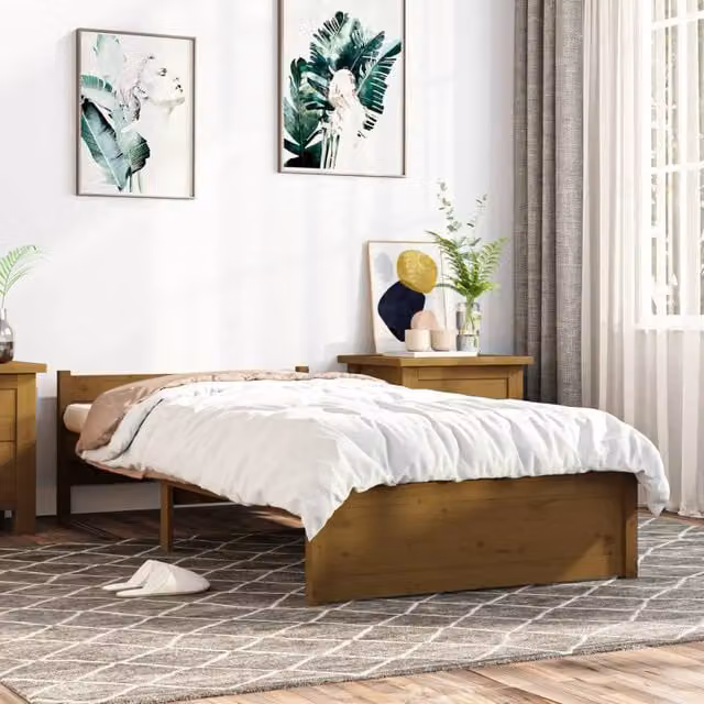 Berkfield Home Small Single Solid Wood Pine Bed Frame, Honey Brown, W: 75 cm, L: 190 cm – 1