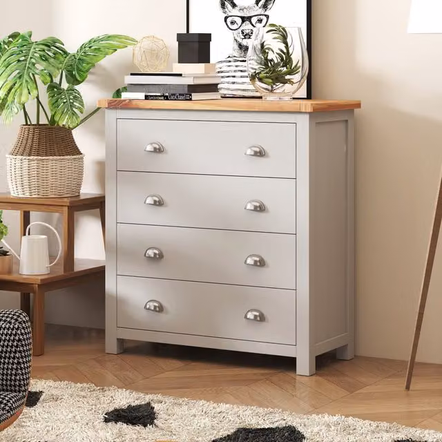 Cabinet Bits Argenta 4 Drawer Chest of Drawers in Light Grey with Chrome Cup Handles