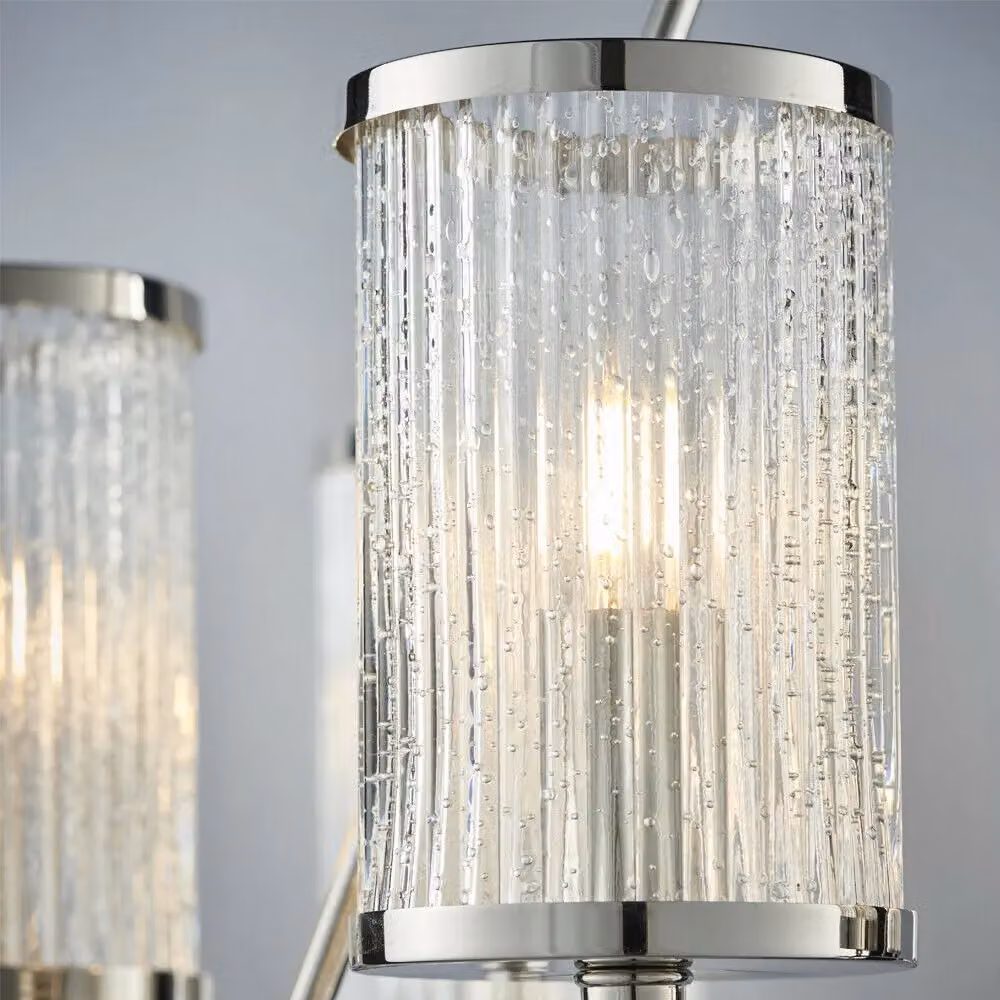 Loops 6-Lamp Ceiling Light and 2-Piece Matching Wall Light Set in Silver with Transparent Ribbed Glass Shades – 2