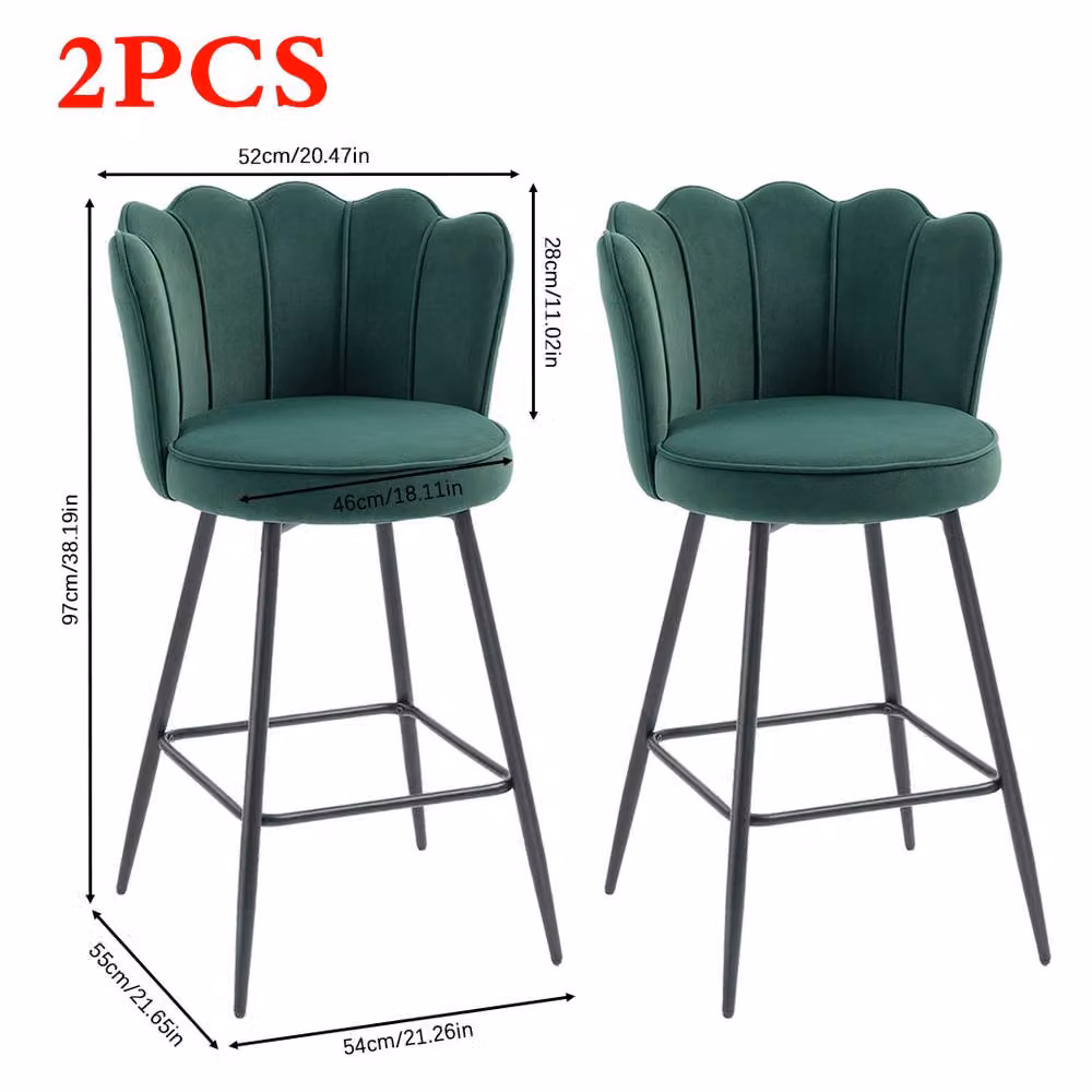 ERGOVEXA Lotus Plush Velvet Bar Stools, Set of 2, Dark Green – 2