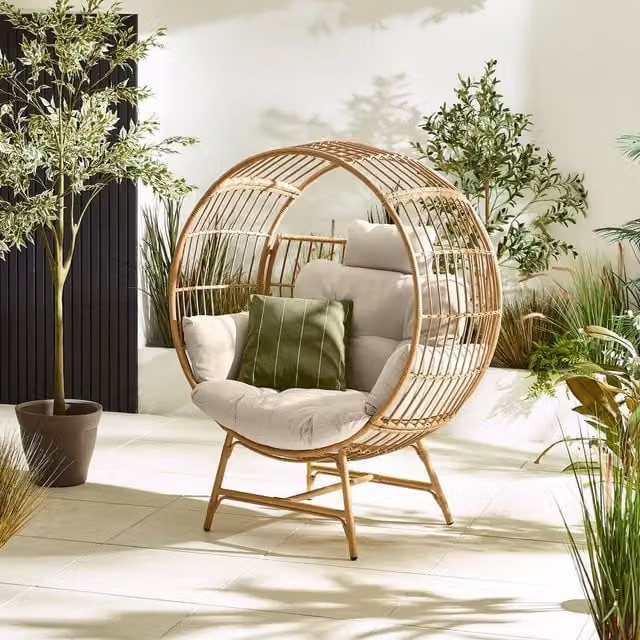 FurnitureboxUK Boca Rattan Cocoon Garden Egg Chair in Beige